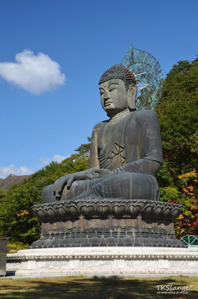 A large Buddha sits near the park entrance.